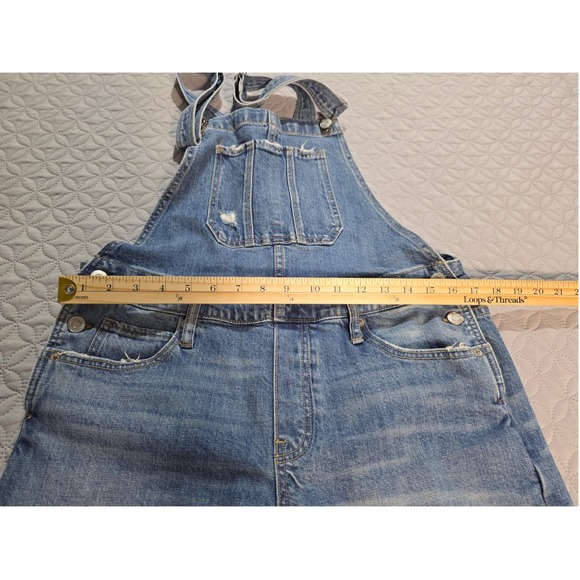 Lucky Brand Distressed Denim Overalls Medium Wash Ripped Straight Leg Blue - Picture 9 of 13
